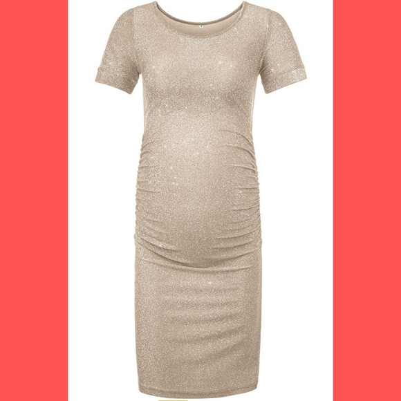 Sparkly Champagne Elegant Maternity Dress - Picture 2 of 6